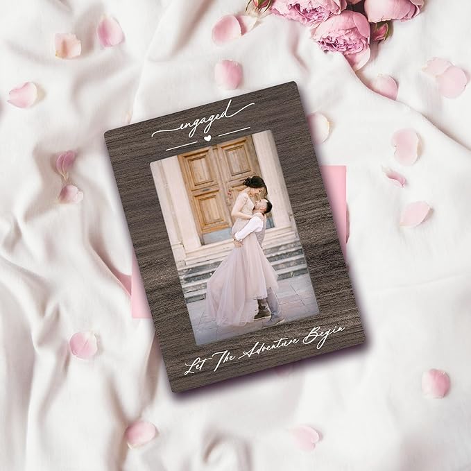 Engagement 4x6 Picture Frame, Newly Engaged Photo Frame, Just Married Gifts for Couples Newlyweds Him Her, Valentine Engagement Couple Picture Photo Frames for Desk Decor