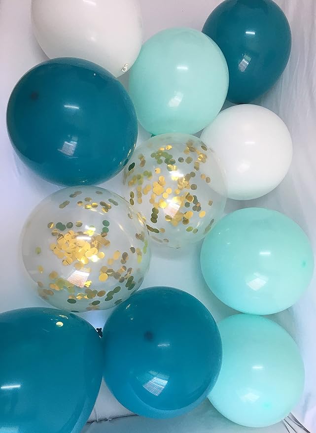 Matte Balloons Mint Green Blue – White Dark Teal Balloons for Baby Shower Birthday Anniversary Decorations 12 inch 60 packs(Turquoise + White)