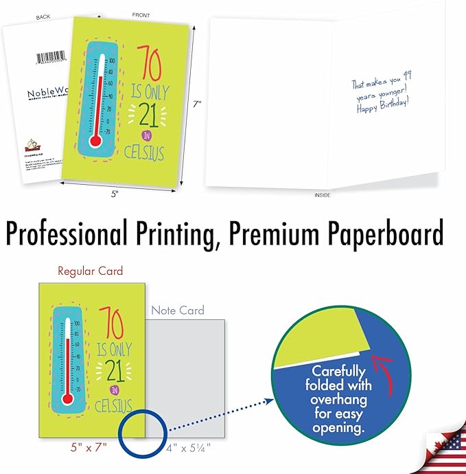 NobleWorks - 70th Birthday Card Funny - 70 Year Old Humor Notecard, Milestone Birthdays Celebration - In Celsius 70 C9350MBG