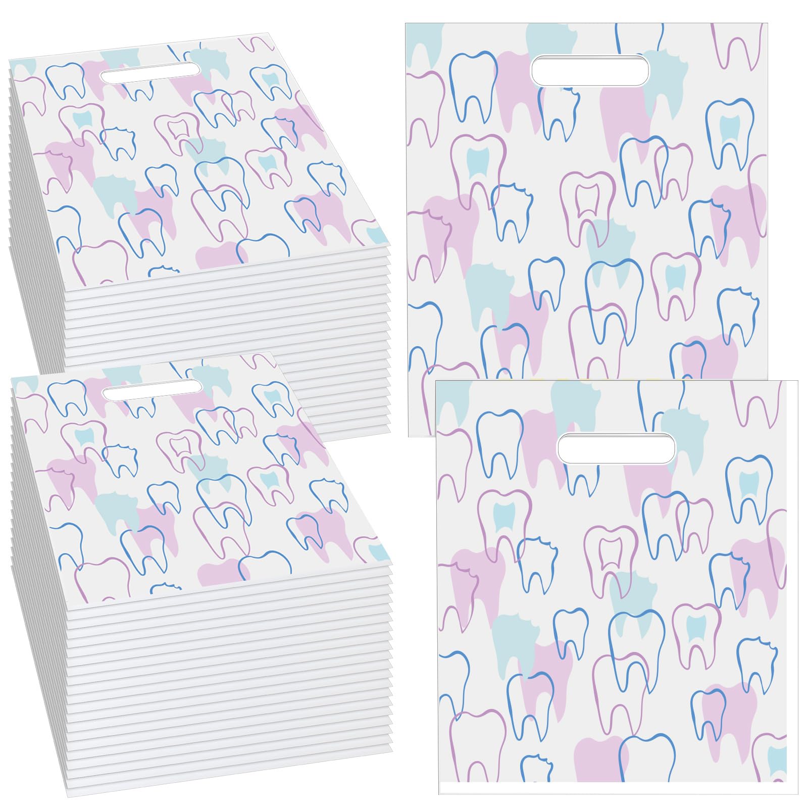 Aliceset 300 Pcs Tooth Merchandise Bags with Handles Plastic Dental Bags for Patients Dental Gifts Bulk for Dentist Office Goodie Packaging Appreciation Gifts Retail Party Favor, 8.27x9.45in (Stylish)