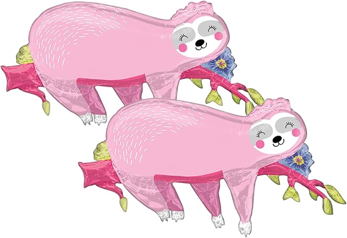 Set of 2 Cheerful Pink Sloth Jumbo 37" Foil Party Balloons
