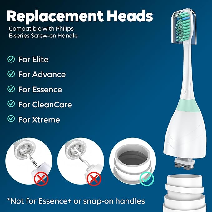 Tonhomki Replacement Heads for Philips Sonicare - Replacement Toothbrush Head Compatible with Phillips Sonicare Screw-on Electric Brush, E-Series, Essence, Xtreme, Elite, Advance and CleanCare, 6 Pack