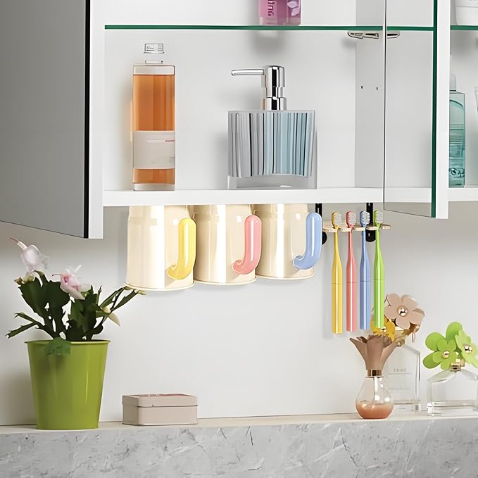 Inverted Magnetic Toothbrush Holder for Bathroom, Upside Down Toothbrush Cup Holder, with 2/3 Toothbrush Cups, No-Drill, Under-Cabinet Space-Saving, not Include Toothbrush (Two Cup)