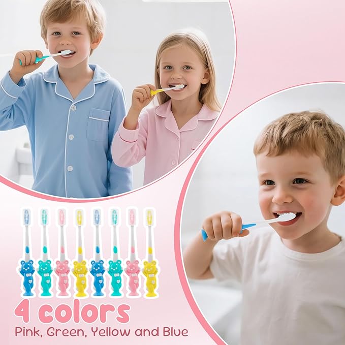 Toothbrushes for Kids In Bulk, Individually Wrapped Disposable Toothbrush Cute Manual Soft Bristles Children Toothbrush With Cover Suction Cup Toddler Toiletries Set for Home/School/Travel (40 Pack)