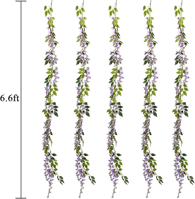 Wisteria Garland 5pack 33Ft Artificial Fake Wisteria Vine Hanging Flowers Fake Vines Plants (Purple)