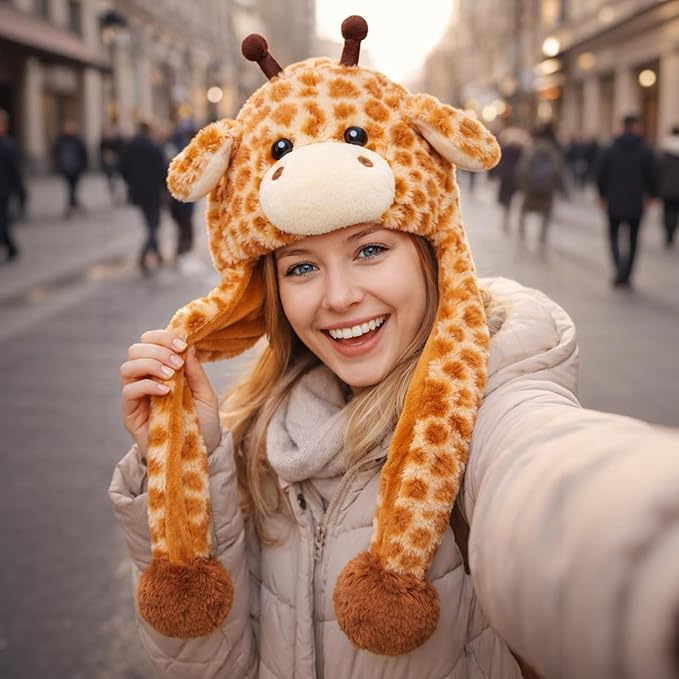 Animal Hat with Ears Moving Jumping Pop Up Beating Hat Plush Holiday Cosplay Dress Up Funny Gift for Kids