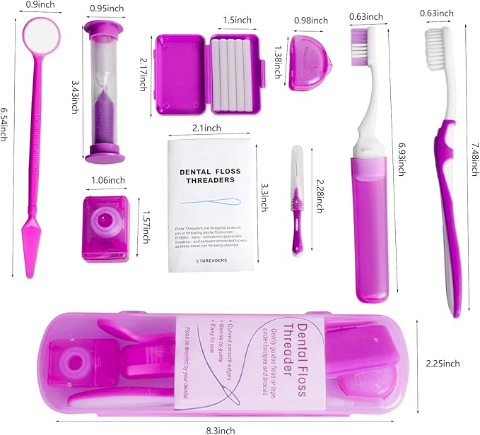 Wenge Portable Orthodontic Oral Care Kit - 2Pack - Travel Kit for Patients, Interdental Brushing Wax Floss Toothbrush Cleaning(Purple & Orange)