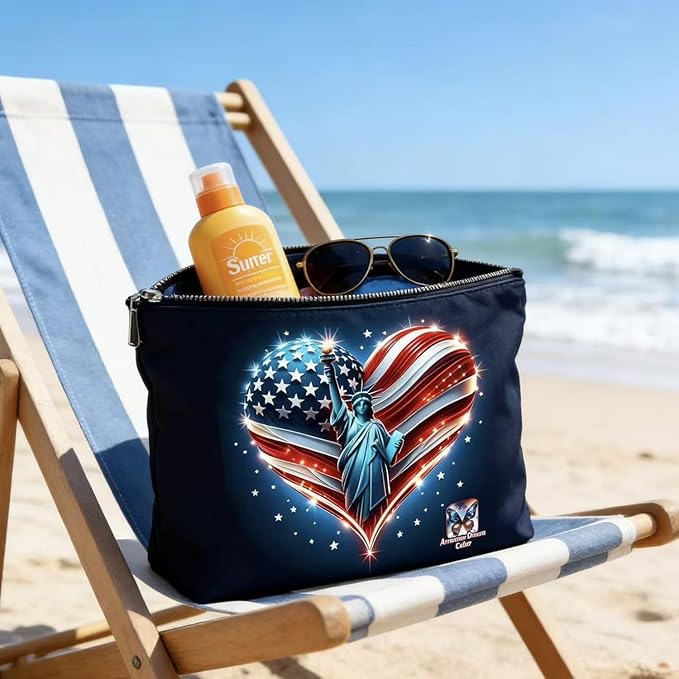 GRITOSE Black Small Bag Freedom America Flag Women Men Supplies with Work Independence Day Accessories Patriotic Toiletry Make up Bags with Zipper for Family Friend July 4th Gift