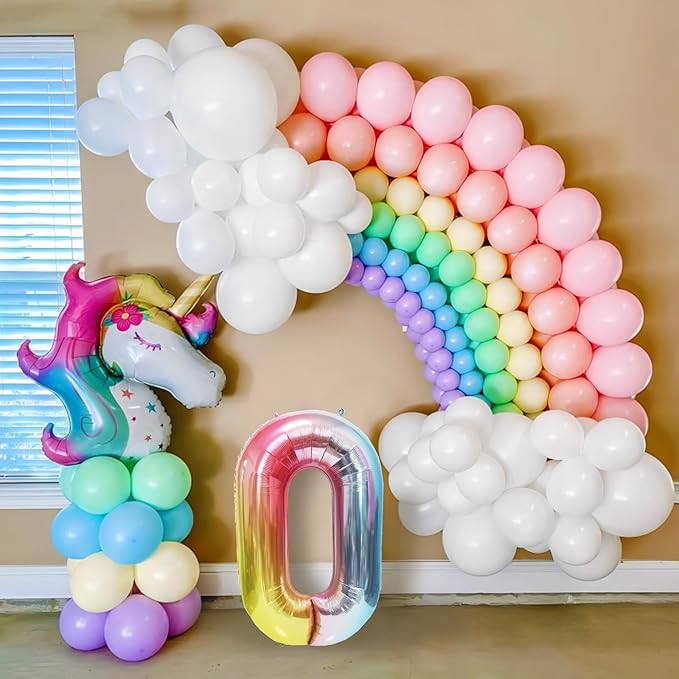 40 Inch Giant Rainbow Number 0 Balloons, Birthday Balloons, Helium Mylar Foil Big Number Balloons for Birthday Party Decorations, Kids' Birthday Anniversary Party Baby Shower Unicorn Parties