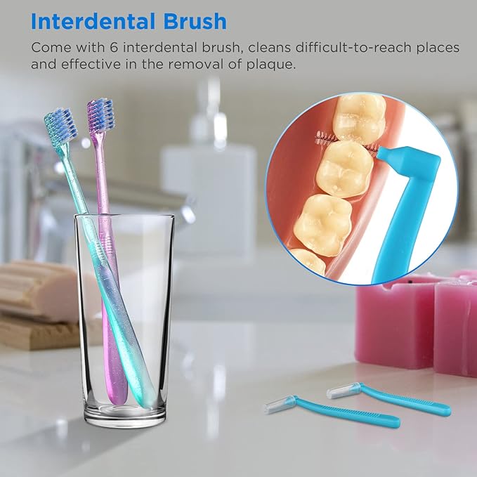 Fregum V+A Shaped Orthodontic Toothbrush for Braces, with 6 Interdental Brushes, Soft Bristles, 6 Count