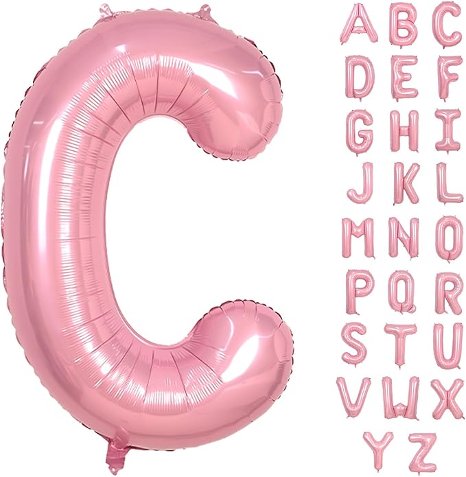 40 Inch Pink Letter Balloons, Giant Light Pink Letter C Balloon, Single Alphabet C Balloon, Pastel Foil Name Balloons for Girls Women Birthday Baby Shower Anniversary Graduation Decoration