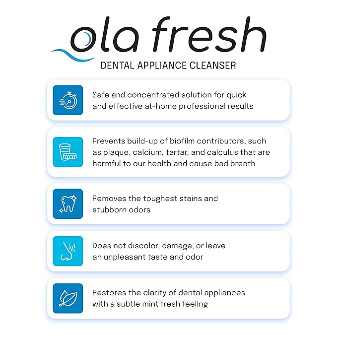 Ola Fresh Dental Appliance Cleanser, Professional Denture and Retainer Powder Cleanser (Mint Essence Flavor, 24 Packets, 3 Month Supply)
