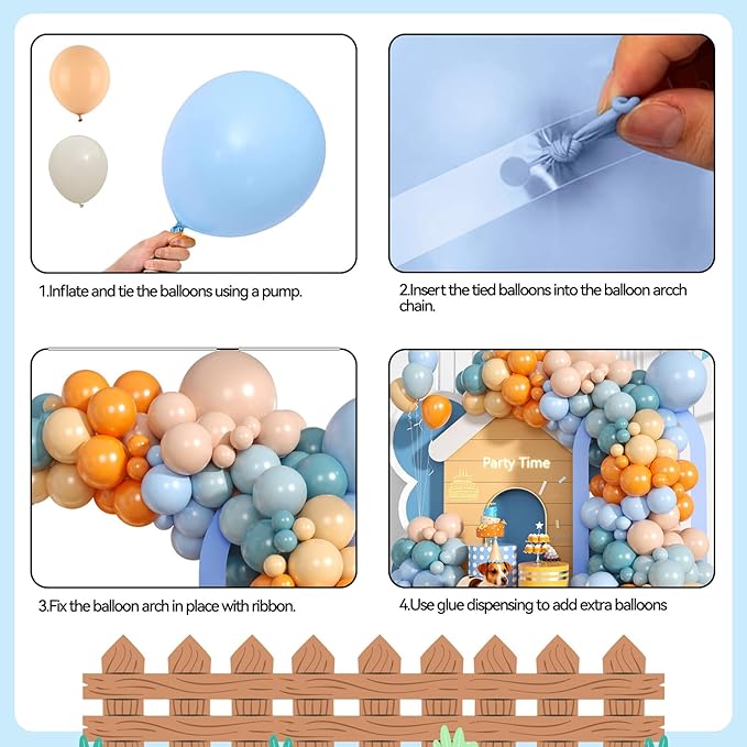 FunHot Orange Blue Balloon Arch Garland Kit, Retro Sea Fog Blue Ivory White Macaron Orange Latex Balloons with Ribbons for Baby Shower Graduation Engagement Kids Birthday Party Decorations