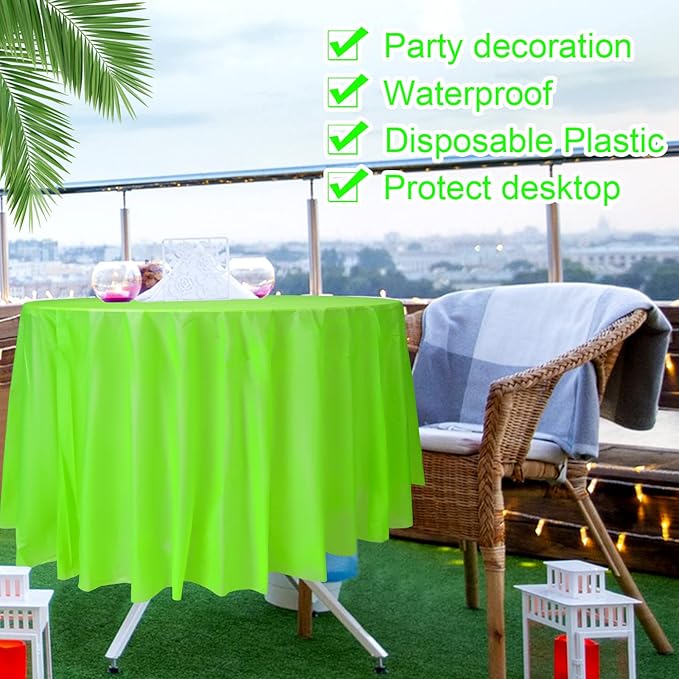 Preboun 84 Inch Large Neon Tablecloth Disposable Plastic Round Party Table Cover Decor Assorted Color Tablecloth Circle Table Cover for Wedding Birthday Picnic Tea Party Decor(Fresh Color,12 Pack)