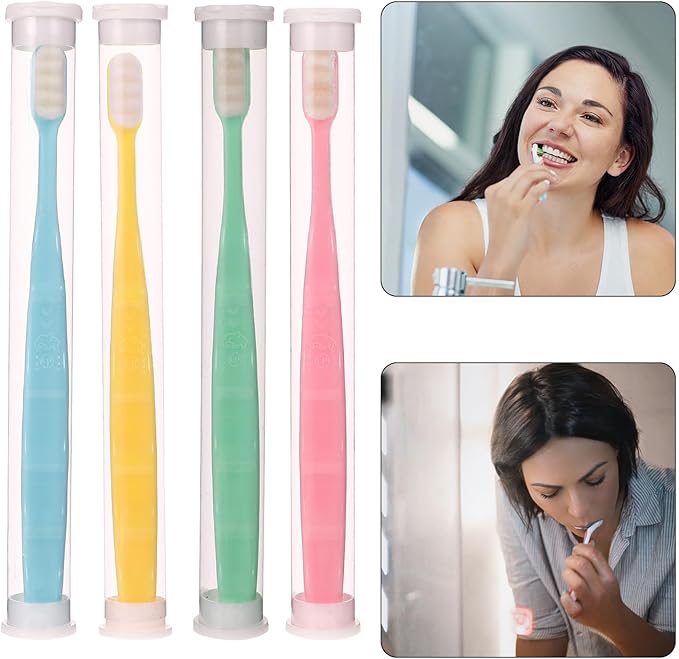 TEHAUX 4pcs Ultra Soft Micro-Nano Toothbrushes with Fine Bristles for Delicate Teeth Cleaning and Gum Care Suitable for Adults Elderly Pregnant Women and Braces