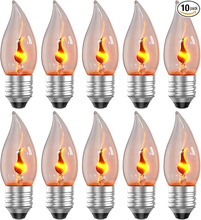 Hompavo E26 Upgraded Flame Light Bulbs, Flickering Fire Light Bulbs Flame Candle for Christmas Halloween Party Patio Porch Home Indoor & Outdoor Decor - 10 Pack