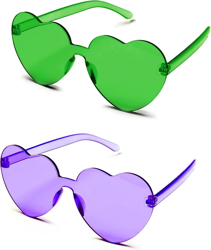 4E's Novelty 2 Pack Heart Shaped Sunglasses for Women - Trendy Glasses for Valentines, Mardi Gras, Men Party Outfit Accessory