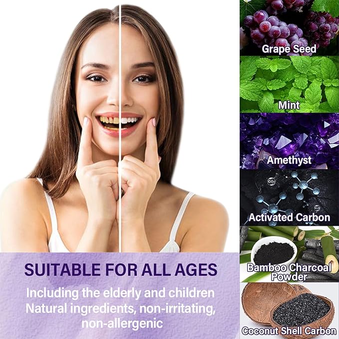 White Purple Teeth Whitening Powder - Instantly Whitens Than White, Purple Brightening Powder for Protect Gums and Freshen Breath (1)