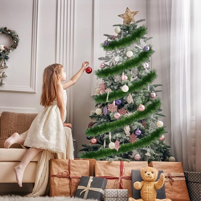 XIMISHOP 50Feet Christmas Garland for Decorations,Christmas Artificial Wine Soft Greenery Pine Garlands Decoration for Home Garden Indoor Outdoor Decorations1