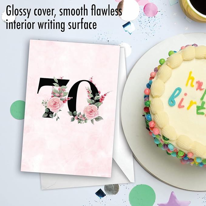 NobleWorks - 70th Milestone Birthday Paper Card with 5 x 7 Inch Envelope (1 Card) Floral Age 70 C8259MBG