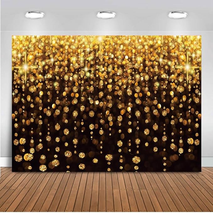 CHAIYA 7x5ft Gold Glitter Backdrop Curtain Black Gold Bokeh Photo Booth Background for Prom Graduation, Wedding, Bridal Shower, New Years Eve, New Year Party Backdrop