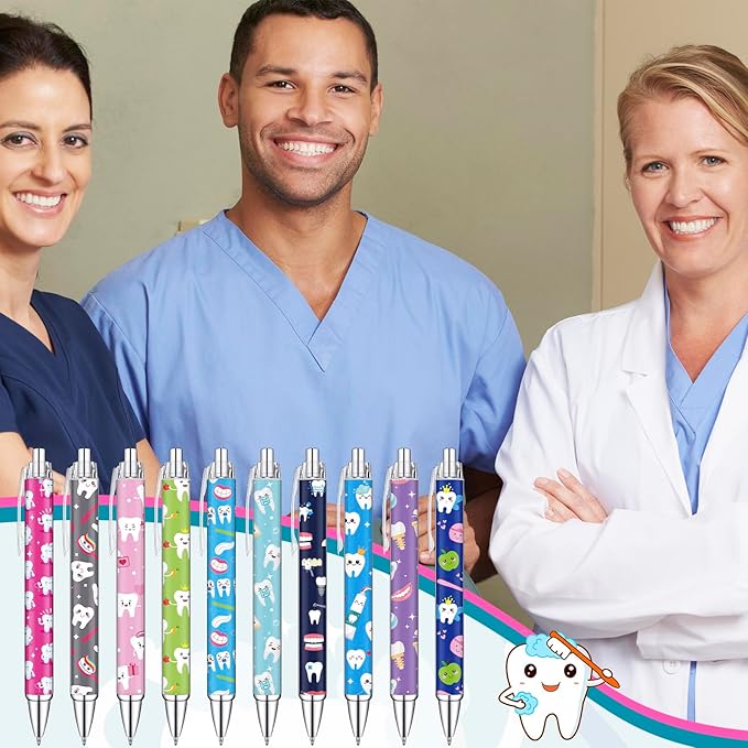 30 Pcs Teeth Pens Bulk Dental Gifts Retractable Dentists Ballpoint Pen Black Ink with Paper Scroll Inside Dental Assistant Accessories Dentists Gifts for Office School Stationery