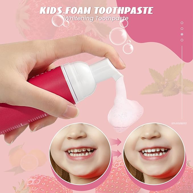 Kids Foam Fluoride Free Toothpaste with Watermelon and Strawberry Mint Flavor,Toddler Natural Teeth Deep Cleaning Toothpaste for U Shaped Toothbrush