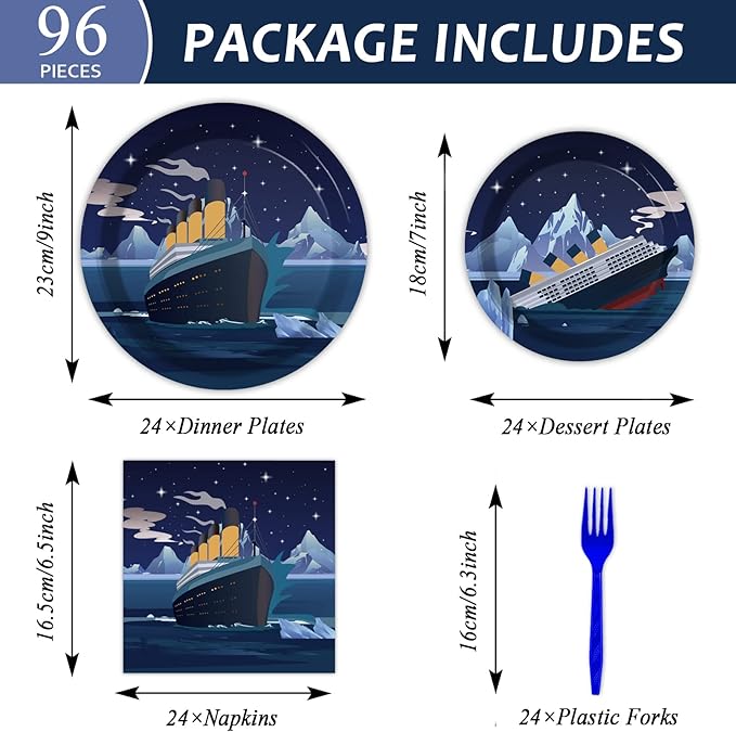 chiazllta 96 Pcs Nautical Party Paper Plate and Napkins Cruise Ship Classic Movie Birthday Party Table Decorations Supplies Ocean Tableware for 24 Guests