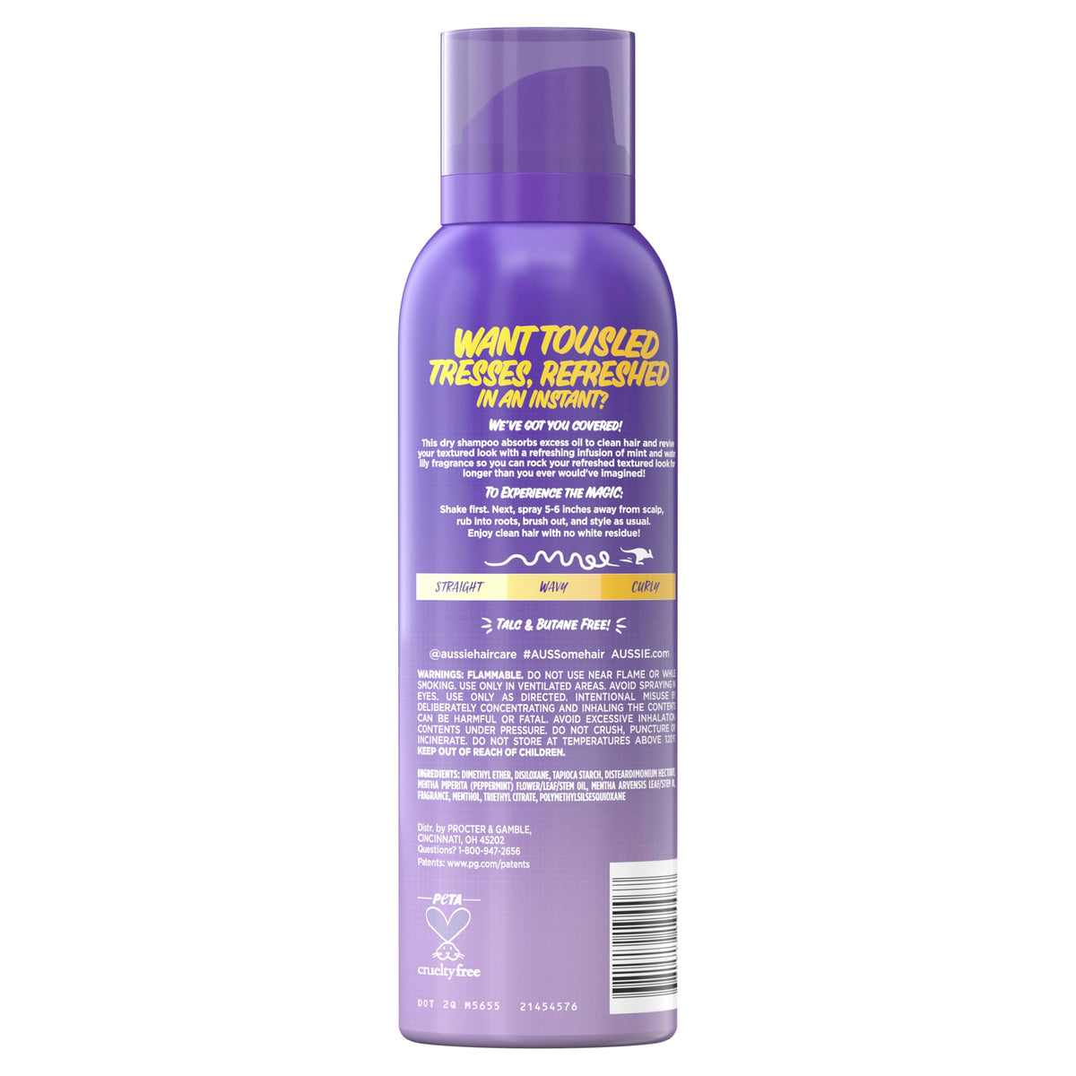 Aussie Instant Texture Dry Shampoo, Clean Texture, Talc-Free, Butane-Free, for Straight, Wavy and Curly Hair, 4.9oz