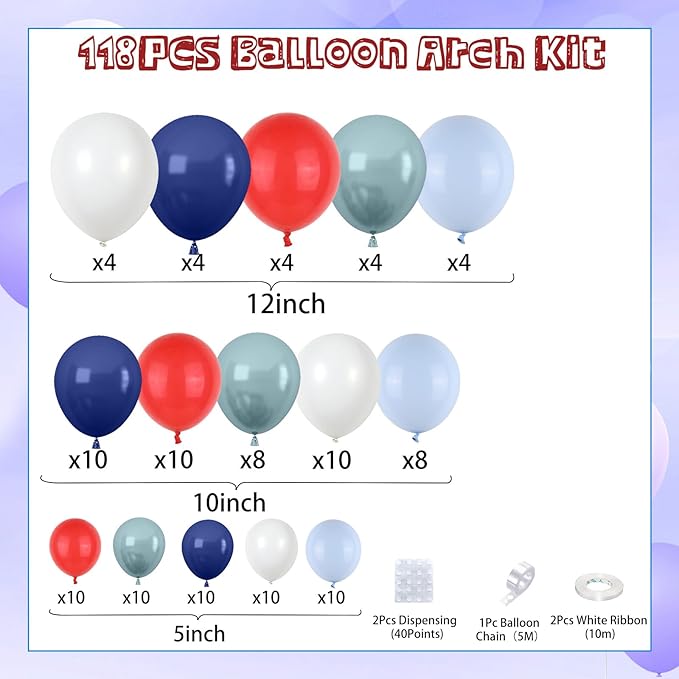 FunHot Baseball Balloon Arch Garland Kit, Navy Blue and Red Balloon Garland with White Balloons Baseball Foil Balloons Birthday Party for Men Boys Sports Baseball Graduation Party Decorations