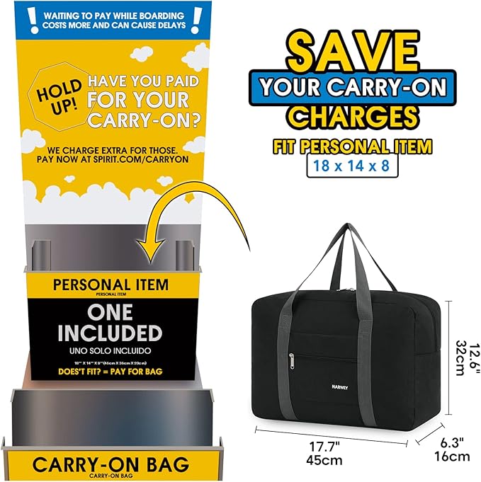 For Spirit Airlines Personal Item Bag Foldable Travel Duffel Bag Tote Carry on Luggage Duffle Overnight for Women and Men
