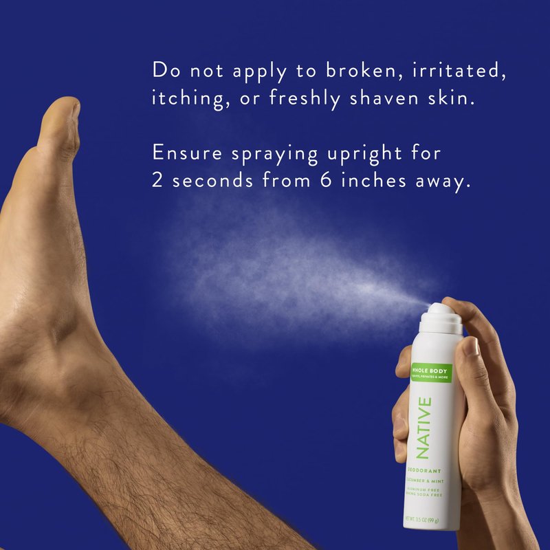 Native Whole Body Deodorant Spray, Cucumber & Mint Scent, 72 Hour Odor Control for Pits, Privates & More, Aluminum Free, Quick-Drying Deodorant for Men & Women, 3.5 oz