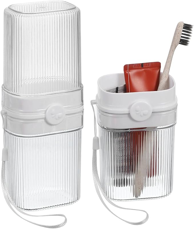 uxcell 1Pcs Travel Toothbrush Case, Portable Travel Toothbrush Holder with Cover, Toothbrush and Toothpaste Container for Bathroom, Gym,Business Trip, Camping (White)