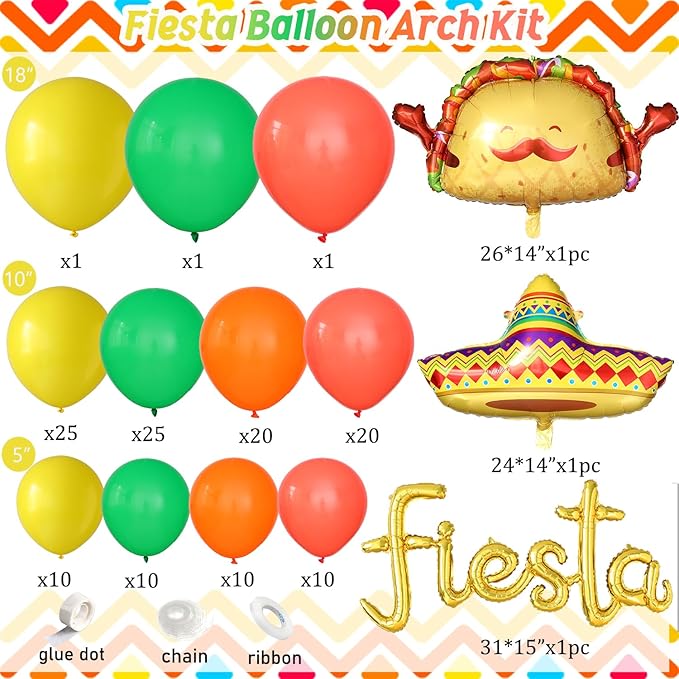 Mexican Fiesta Balloon Arch Kit,Cinco De Mayo Party Decorations,Giant Fiesta Letter Straw Hat Taco Foil Balloons Rainbow Balloon Arch Kit for Carnival Birthday Party Tropical Decoration