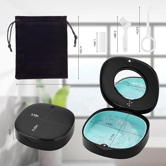 2 Pack Retainer Case with Vent Holes, stocking stuffers for gift women men,Compatible with Invisalign,Night Guards,and Mouth Guards Case - Includes Storage Bag,Slim Aligner Remover Tool
