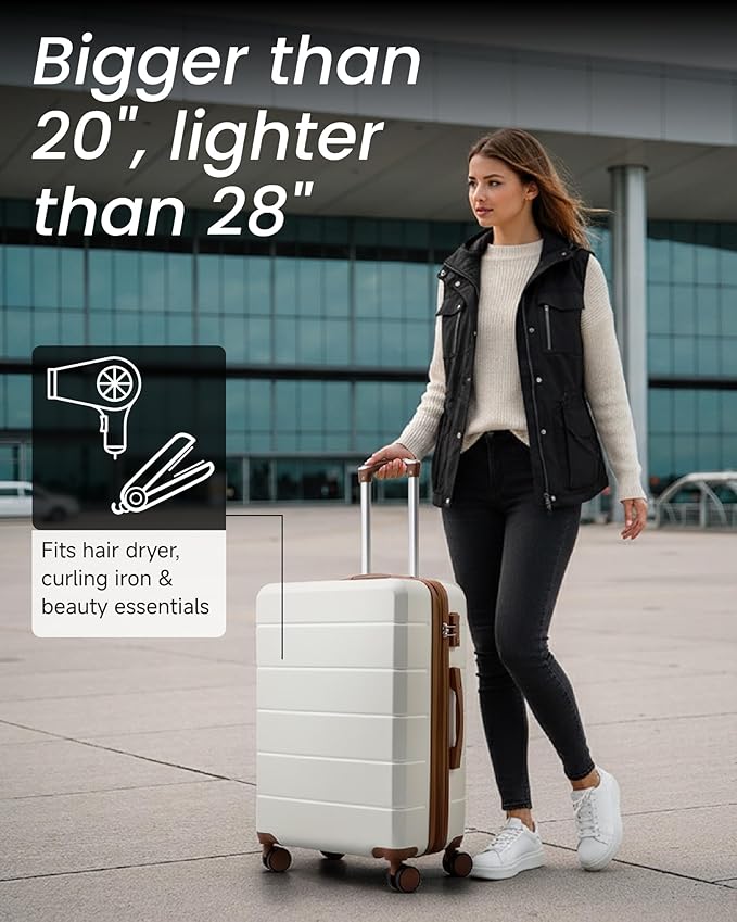 YOETEY 24 Inch Checked Luggage with Spinner Wheels, Expandable Hardside Medium Suitcase with 360° Spinner Wheels & TSA Lock, Durable ABS Travel Suitcase for 3-5 Day Trips (24 in, White)