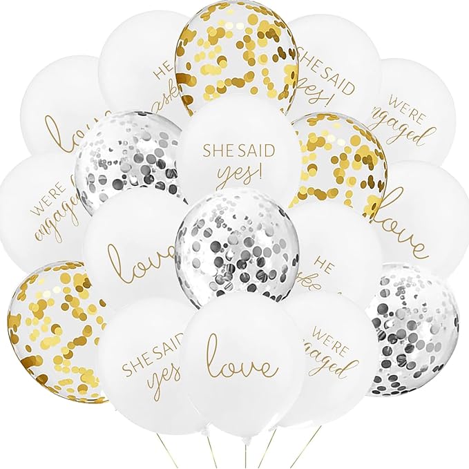 50Pcs Engagement Balloons, Engagement Party Decorations, He Asked balloons, She Said Yes Balloons, Gold Confetti Latex Balloon, Bridal Shower Engagement, Wedding Party Decoration