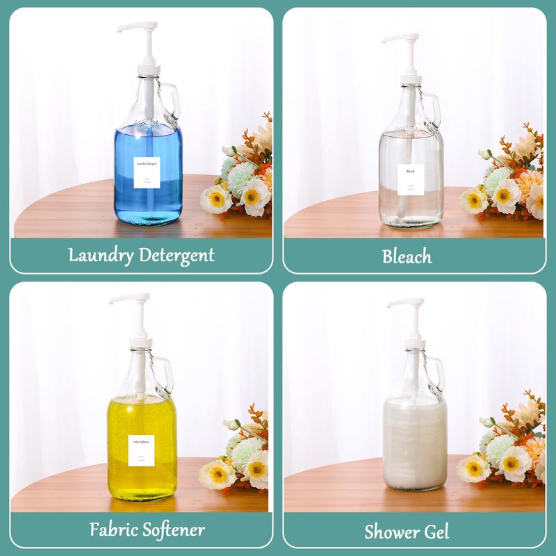 VEGEVIGI Glass Laundry Detergent Dispenser with Pump, 64OZ Liquid Laundry Soap Dispenser, Fabric Softener Dispenser Bottle for Laundry Room Organization and Storage, 2 Pack