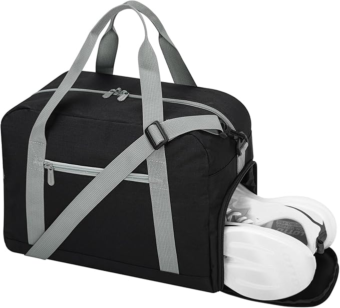 Apenze Small Gym Bag 14 inch lightweight Carry On Mini Duffel Bag with Shoe Compartment for Travel Sport - Black/Grey