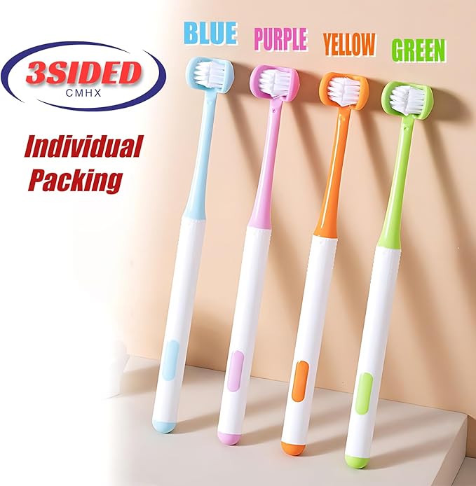 3 Sided Autism Toothbrush 360° Oral Teeth Cleaning Design U-Shaped Toothbrush 4 PCS Adult Soft Bristles Soft and Gentle for Complete Tooth and Gum Care (Mix Colour 4PCS)