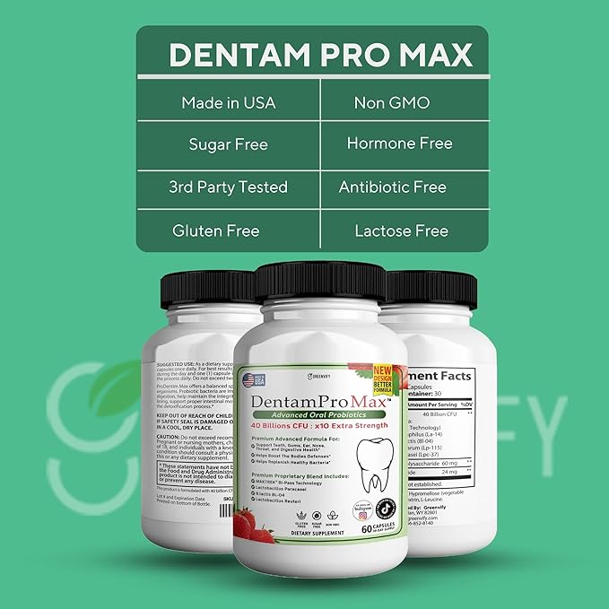 DentamPro Max for Gums and Teeth Health & Fresh Breath - 40 Billion CFU Advanced Oral Probiotics for Mouth Bad Breath, Capsule Supplement (3)