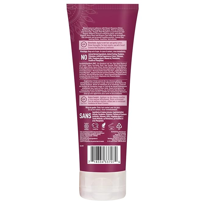 Desert Essence Red Raspberry Shampoo - 8 Fl Ounce - Gloss & Shine Enhancing - Strengthens Hair - Removes Everyday Pollutants - Vitamin A & C - Calcium - Magnesium