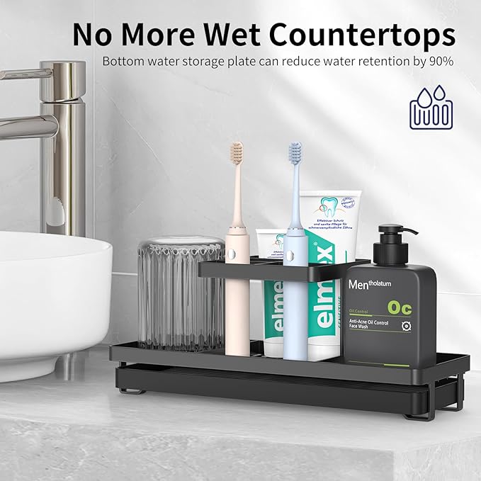 Toothbrush Holders for Bathrooms, 5 Slots Carbon Steel Tooth Brushing Holder Electric Toothbrush and Toothpaste Organizer Bathroom Accessories for Countertop, Shower, Black