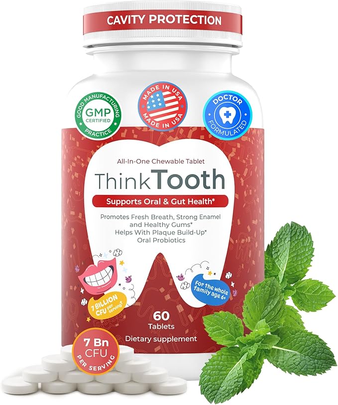 60 Chewable Tablets, Oral Probiotics for Mouth Bad Breath Treatment for Adults, 5 Strains 7 Billion CFU, Doctor Formulated Oral Probiotics for Teeth & Gums, Fresh Breath, Chronic Halitosis