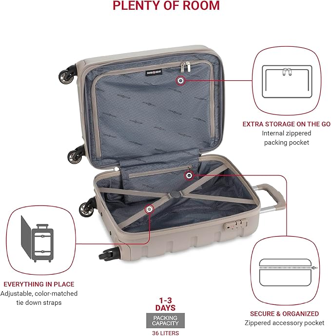 SwissGear 7366 Signature Hardside Expandable Luggage with Spinner Wheels, TSA Lock, Cup-Holder, Sand, Carry-On 19-Inch