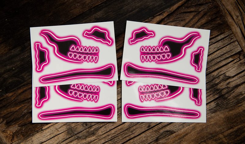 Tattoocrew 2 x Neon Skull Face Pink Temporary Tattoo, Halloween Costume for Women and Men, Adult, Glow in the Dark