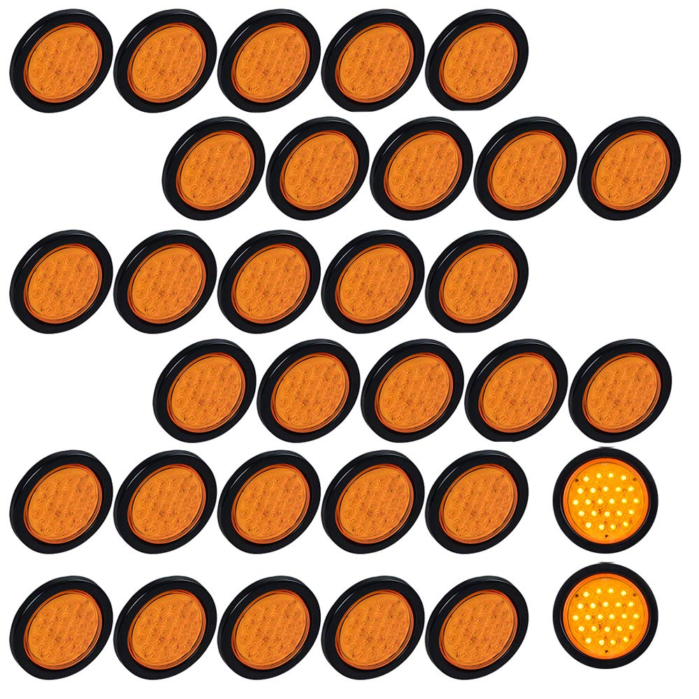 (Pack of 32X) 24-LED Amber 4 Inch Round Turn Signal Tail Light Parking Lamps w/Grommet Wiring Plug Waterproof
