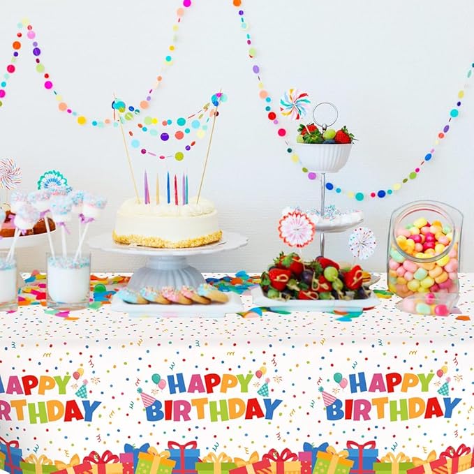 Birthday Tablecloth, 3 PCS Birthday Table Cloths 54'' x 108'' Disposable Birthdays Table Cover Waterproof Plastic TableCloth Rectangle Party Tablecloths for Kid’s Happy Birthdays Party Decorations