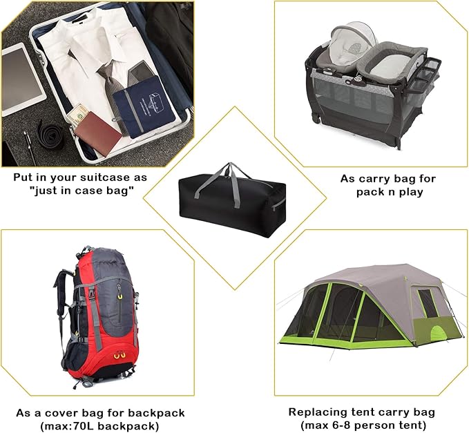 iFARADAY Foldable Duffel Bag 30" / 75L Lightweight with Water Rresistant for Travel-Black