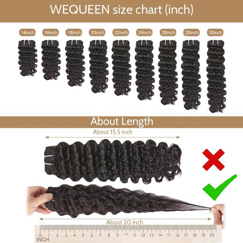 Wequeen 16A Deep Wave Human Hair Bundles 26 Inch 100% Unprocessed Brazilian Virgin Hair Quick Weave Bundles Human Hair Extensions Real Human Hair, Natural Black